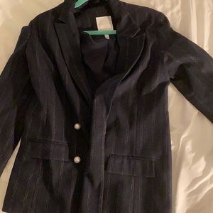 Navy pinstripe oversized blazer, pearl buttons